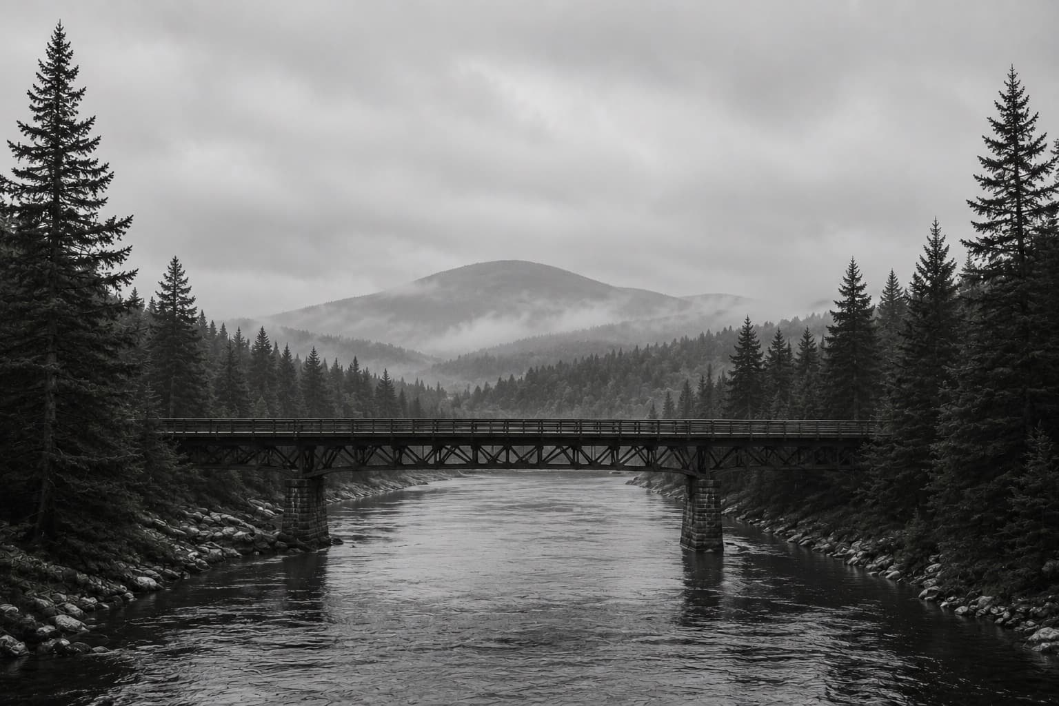 Bridge over a river in the Maine woods