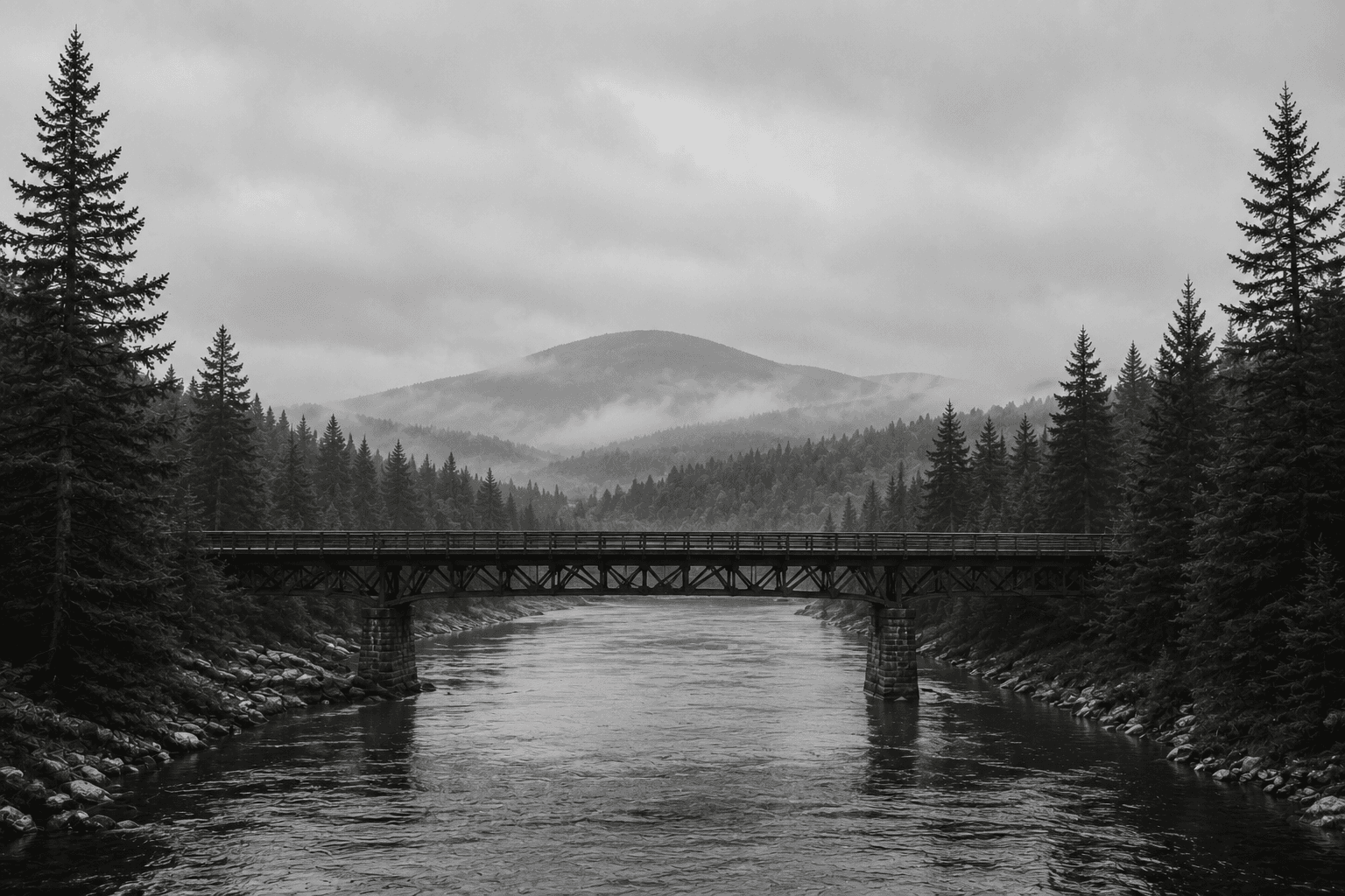 Bridge over a river in the Maine woods