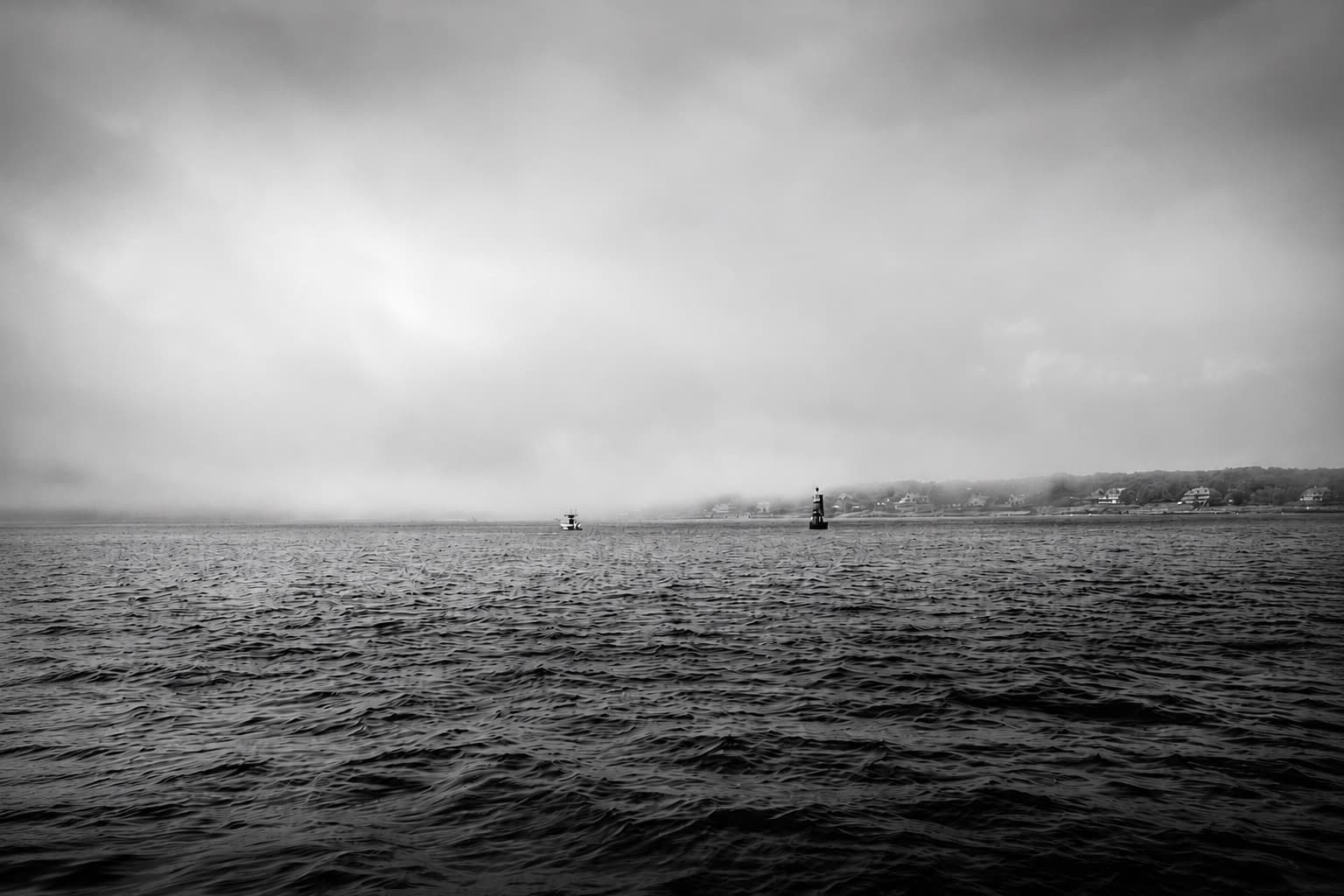 Foggy harbor on the Maine coast