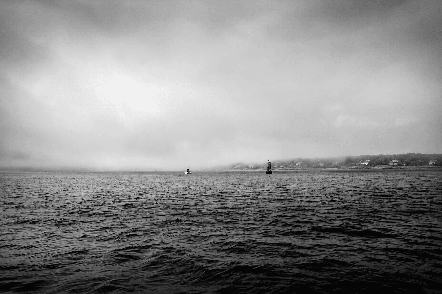 Foggy harbor on the Maine coast