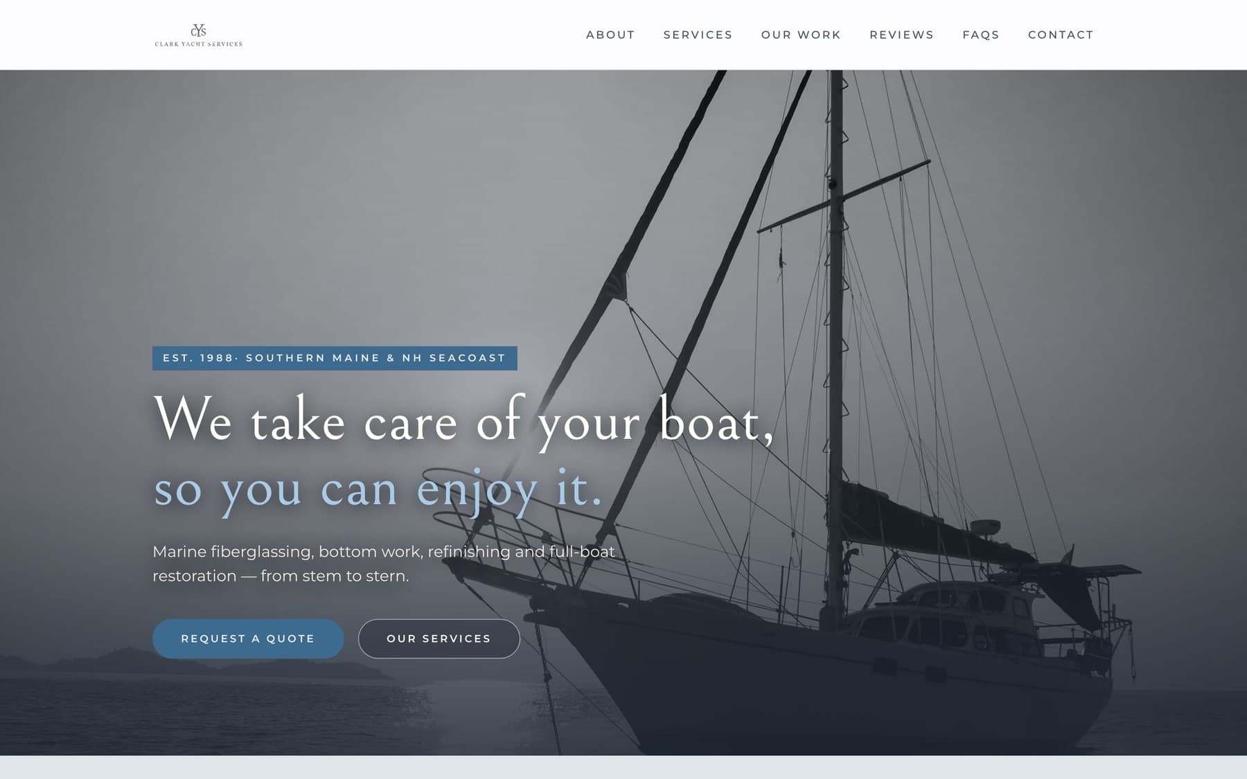 The Clark Yacht Services website, built by YBMK