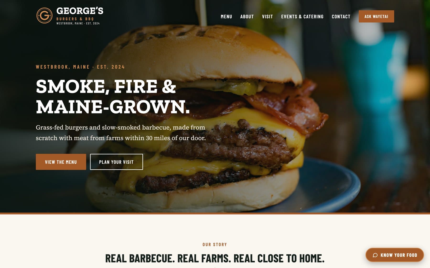 The George's Burgers & BBQ website, built by YBMK